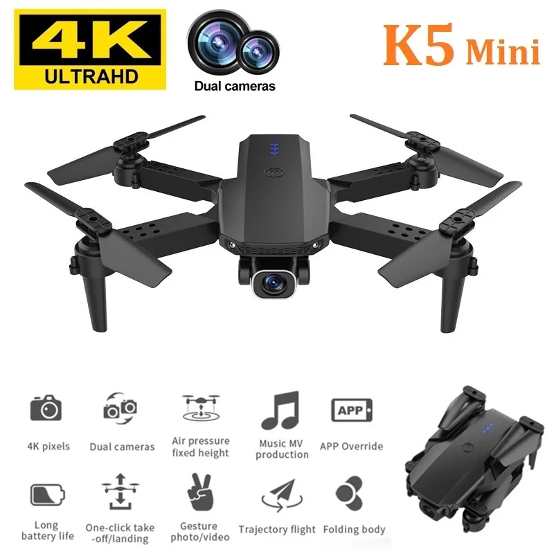 

Мини-Дрон K5 с двойной камерой 4k HD, Wi-Fi, FPV