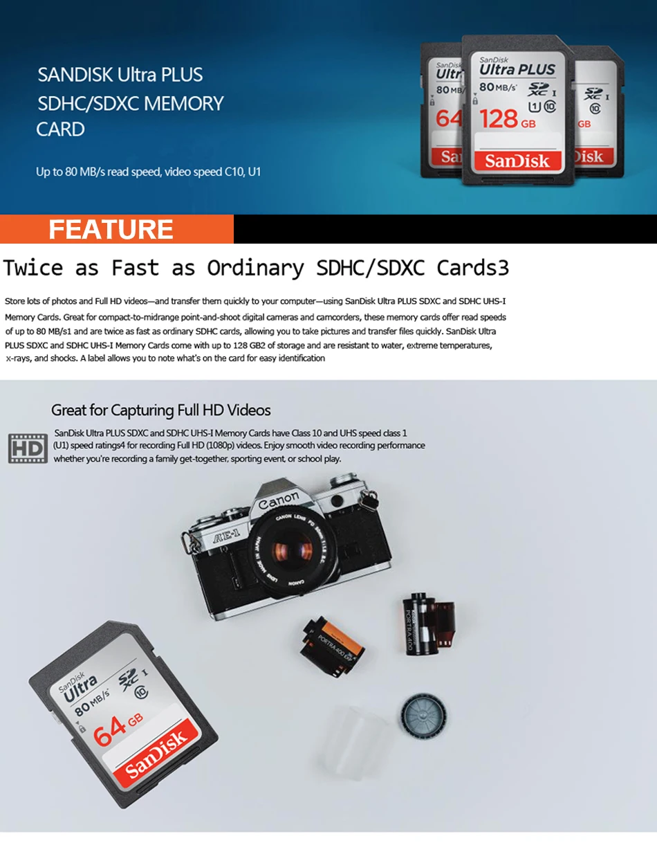 SanDisk, SD карта, 128 ГБ, 64 ГБ, 32 ГБ, 16 ГБ, microSDHC, SDXC, UHS-I, карта памяти, micro SD карта, TF карта, класс 10, U3, для камеры, SDUNC