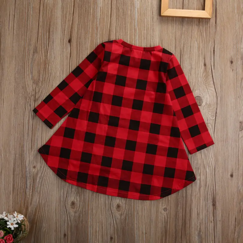 Fashion Long Sleeved Cotton Baby Kid Girl Plaid Dress Checked Party Princess Casual Dresses | Детская одежда и обувь