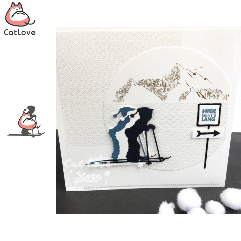 Мальчик катания на лыжах Зимние металлические Вырубные штампы трафарет для