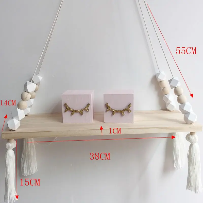 

Nordic style colorful beads tassel wooden Wall Shelf Wall clapboard decoration Children room kids clothing store display stand