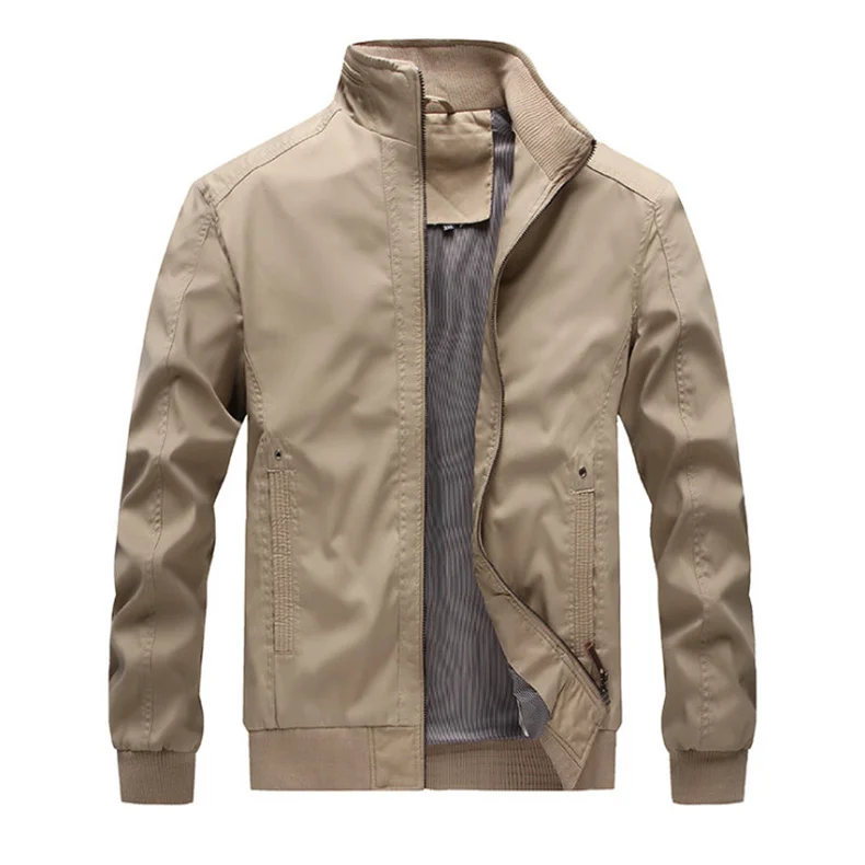 

Мужская Тонкая приталенная куртка на молнии, повседневная хлопковая куртка цвета хаки, черного, болотного цвета, 5XL, в винтажном стиле, весна...