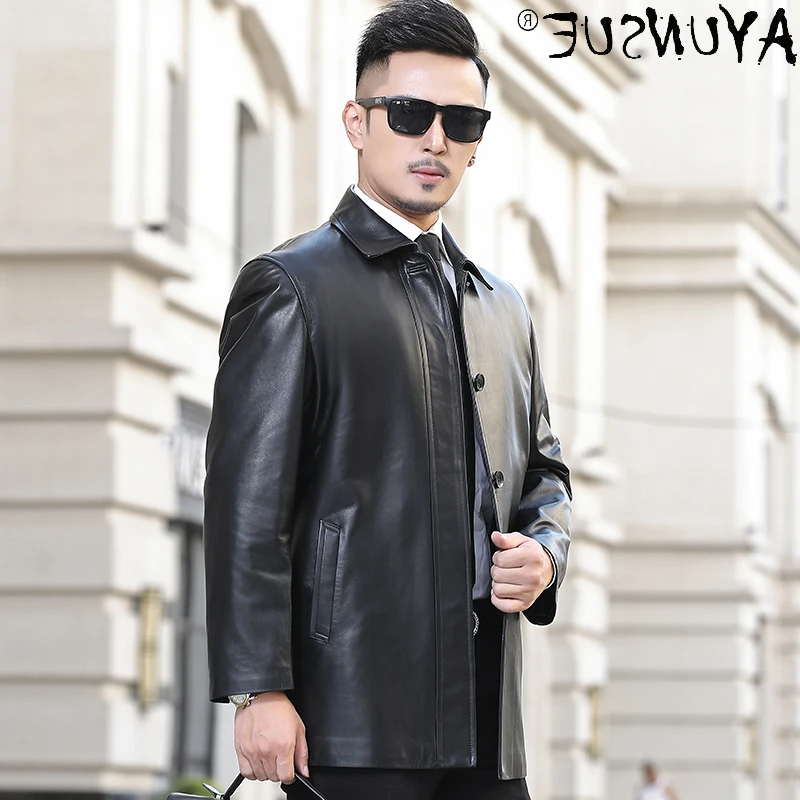 

Leather Jacket Genuine Men Clothing Men's Trench Autumn Coat Male Real Sheepskin Leather Clothes Hommes Veste LXR942