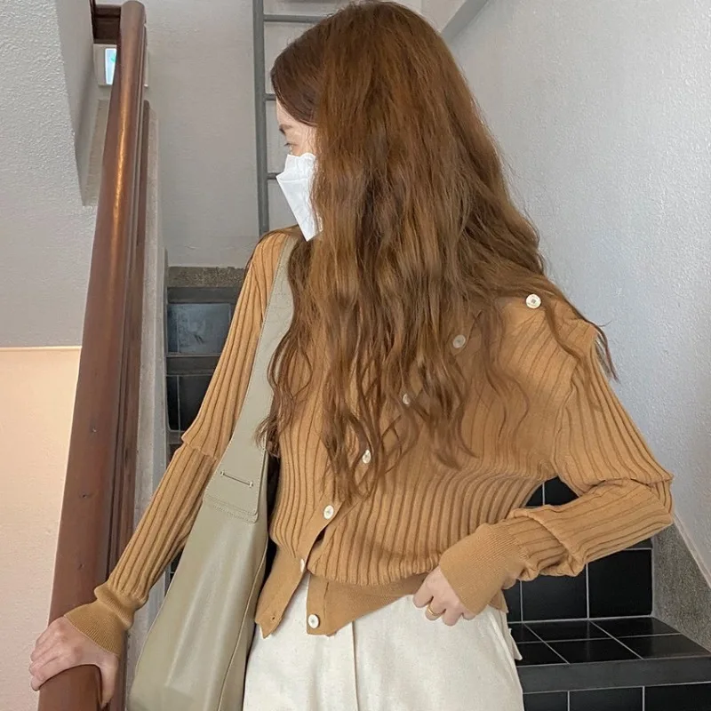 

Korean Chic Early Spring New Niche Retro Diagonal Buckle Design round Neck Pullover Loose-Fitting Long Sleeves Knitted Top for