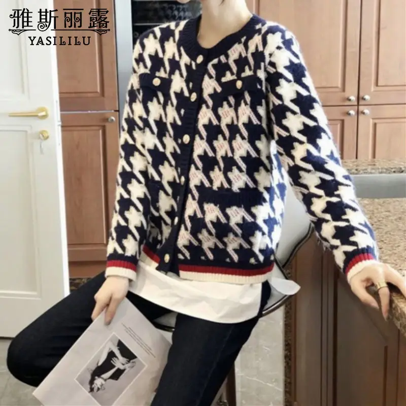 

Small sweater cardigan coat women's round neck long sleeve short sweater spring 2021 NEW