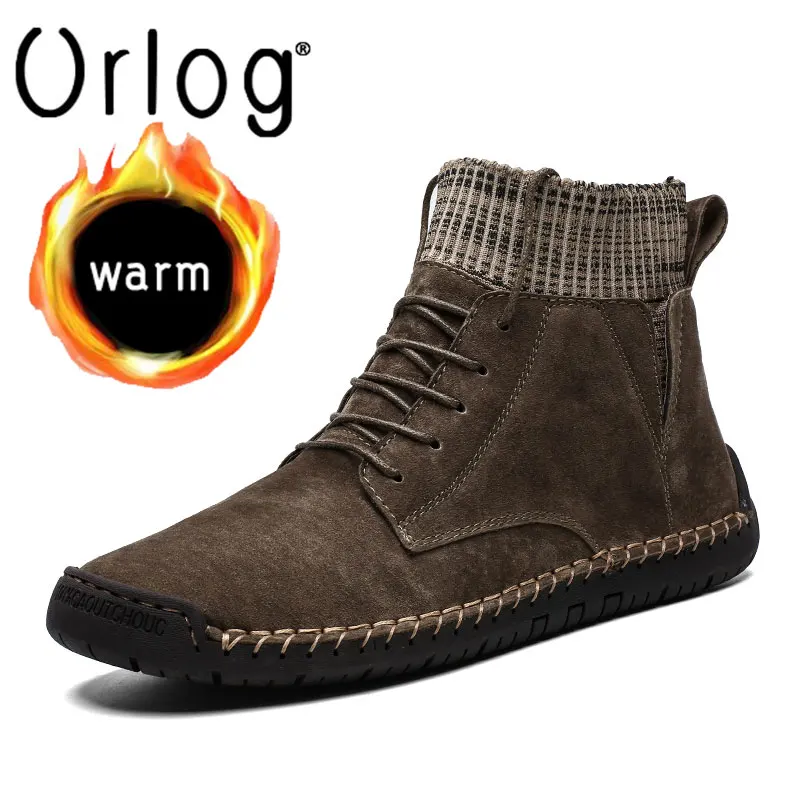 Мужские ботильоны на шнуровке зимние теплые кожаные ботинки меху большие