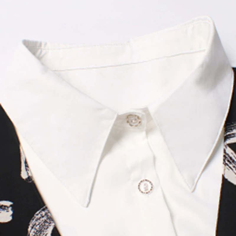 

CHICEVER Letter Graphic Two Piece Set Women Lapel Collar Short Sleeve Shirt High Waist Wide Leg Pants Colorblock Suits Females