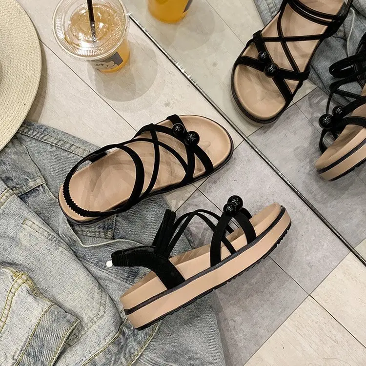 

Fashion Womens Shoes 2021 Beige Heeled Sandals All-Match Muffins shoe Luxury Comfort Low Summer Black New Flat Without Clogs
