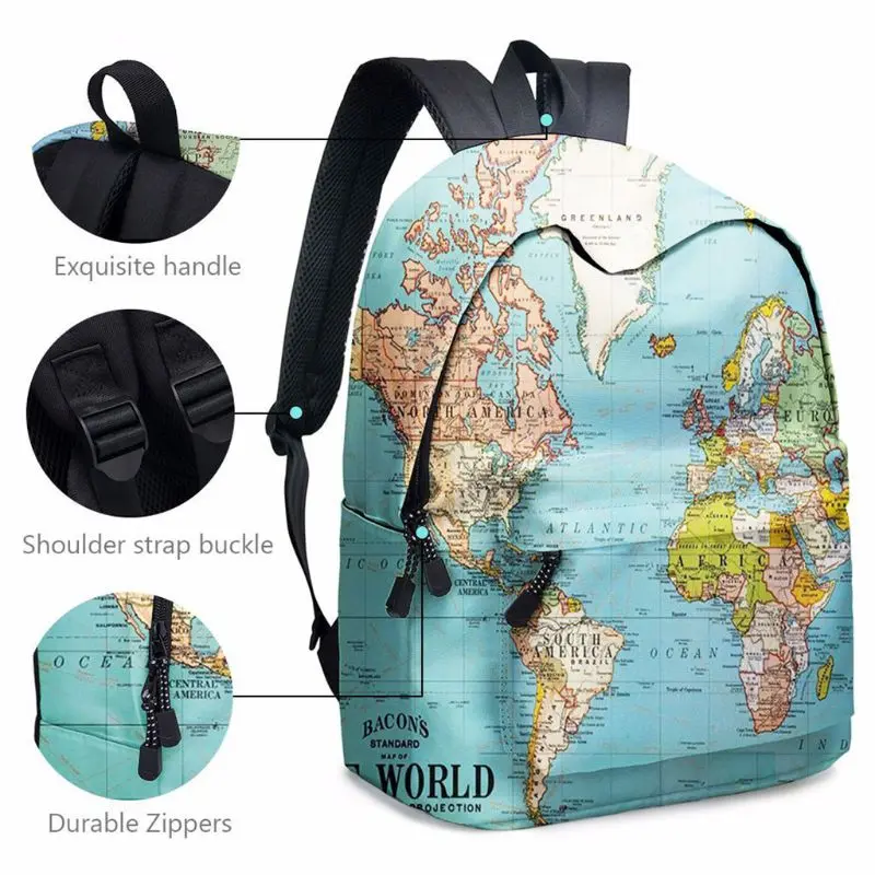 

2pcs World Map Printing Backpack Laptop Daypack Bookbag with Pencil Case Set H9ED