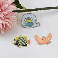 10pcs ocean animals enamel metal charms crab sea lion butterfly fish charm pendants fit diy earring bracelet dangle jewelry make