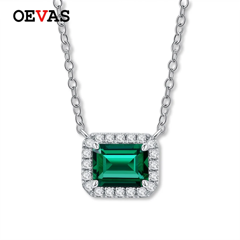 

OEVAS 100% 925 Sterling Silver Created Moissanite Emerald Gemstone Diamonds Women Pendant Necklace Party Fine Jewelry Wholesale