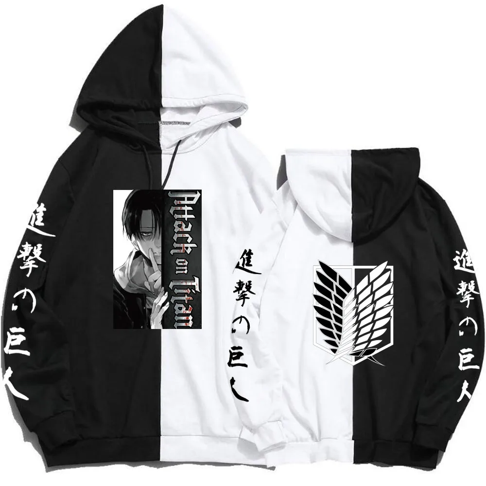 

Толстовка с капюшоном из аниме «атака на Титанов», черно-белые пуловеры, модные топы унисекс с длинными рукавами