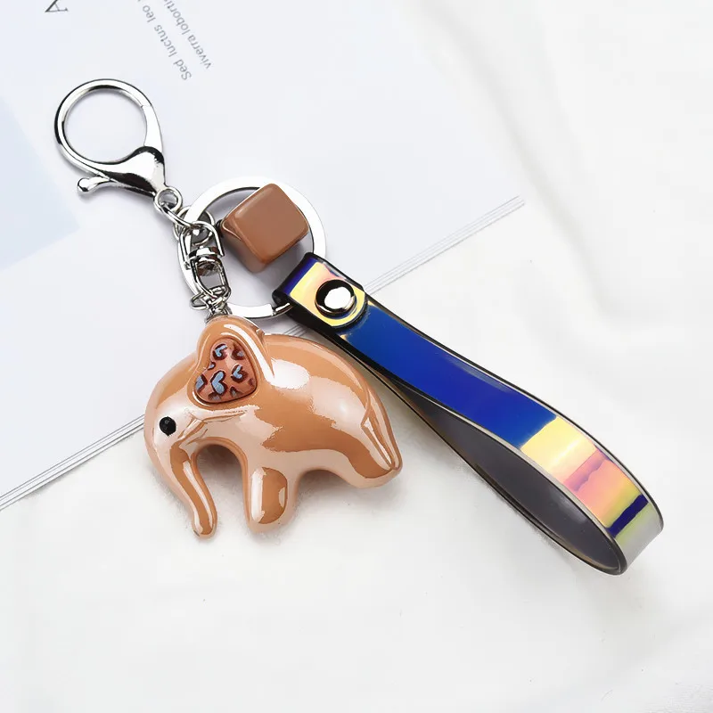 

New ins hot Crystal Elephant Doll Key chain Ladies Charm Leather Keychain Party gift Car Kry Ring Jewelry 3083