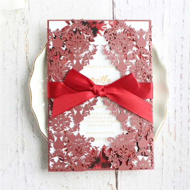Деревенские Цветочные приглашения с красной лентой индивидуальная вставка