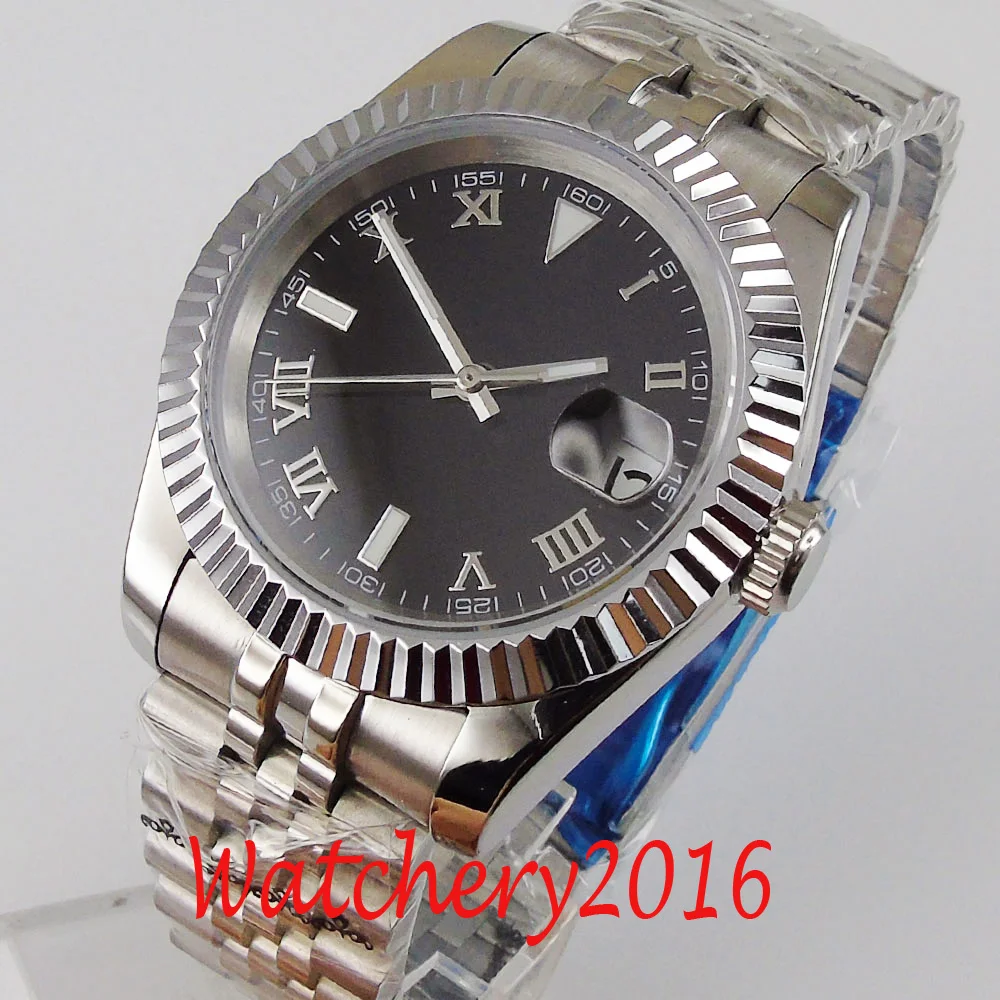 BLIGER 40mm Sapphire Glass Steel Roman Numerals Mechanical Self Winding Men Wristwatch MIYOTA 8215 Movement Mental Watch