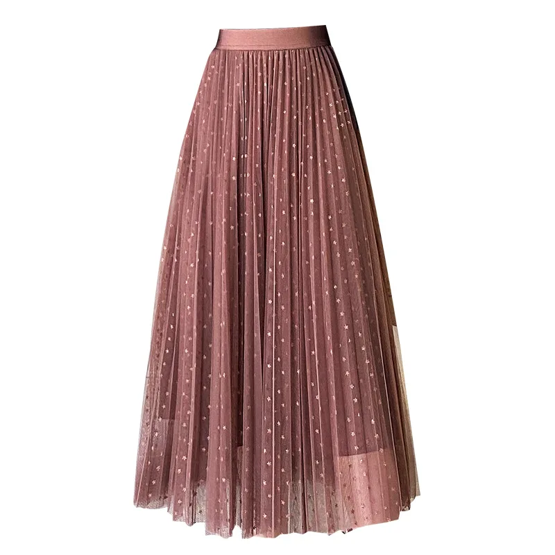 

Spring New Women'S Skirts Double-Layer Mesh Pleated Korean Version Of The High Waist Thin Mesh Skirt