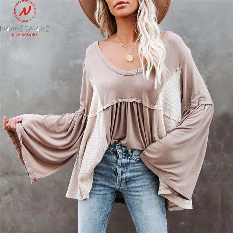 

Женская свободная футболка с круглым вырезом, длинным рукавом