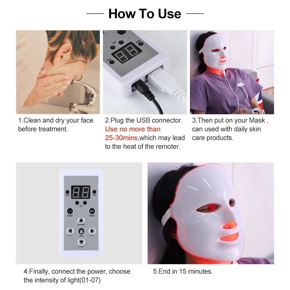 

7 Colors Led Facial Mask Light Photon Therapy Mask Skin Rejuvenation Korean Beauty Machine Shrink Pores Anti Acne Skin Care Tool