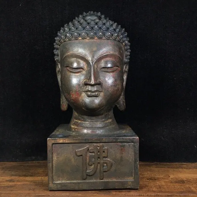 

Home Decor 11" Tibet Buddhism Temple Old Bronze Cinnabars Buddha statue of Shakyamuni Buddha seal foguangpuzhao Amitabha statue