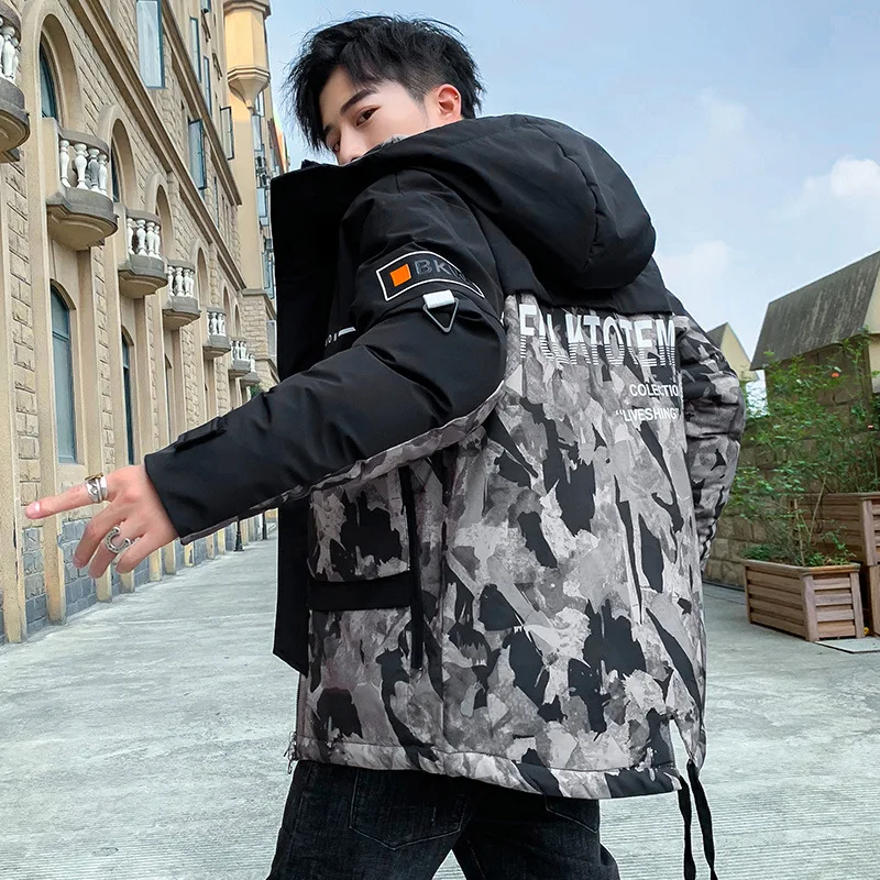 

Теплая Камуфляжная парка, Мужская Зимняя Толстая хлопковая верхняя одежда с капюшоном, Мужская модная куртка, Мужская Повседневная брендов...