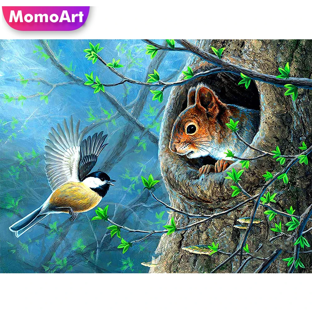 

MomoArt Алмазная вышивка птица картина Стразы алмазная живопись белка животное полная дрель квадратная Мозаика Искусство Настенный декор