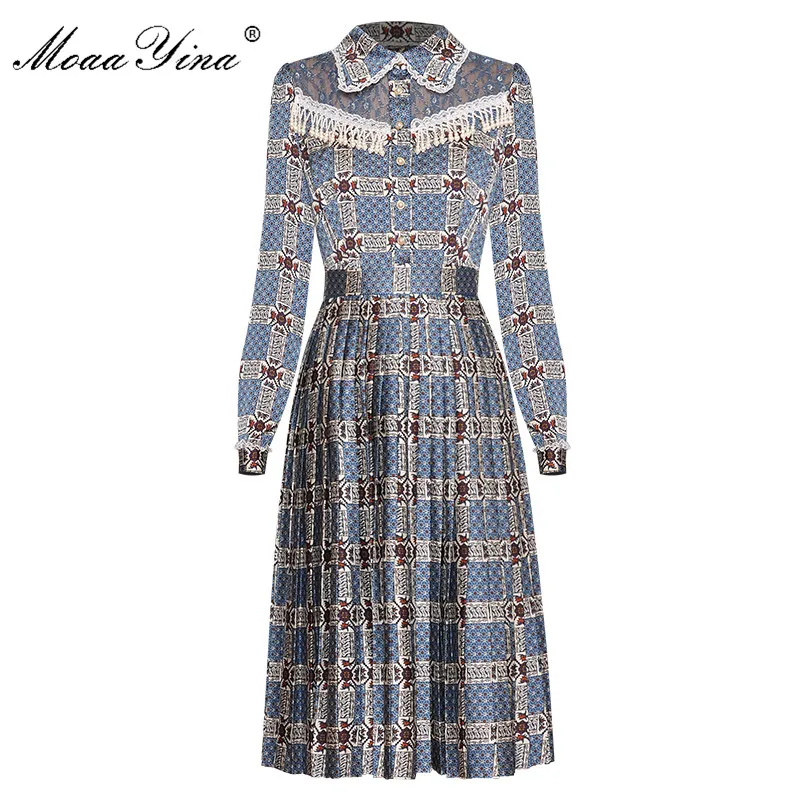 MoaaYina модное дизайнерское платье весна осень женское длинный рукав кружево бисер