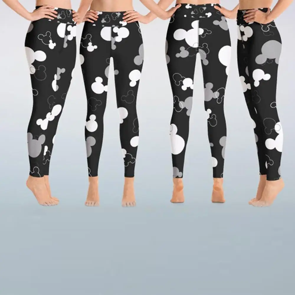

Women Quick Dry Sport Fitness Black Leggings Cartoon Mouse Head Printed Sports Pants Yoga Slim Tights Trousers For Women