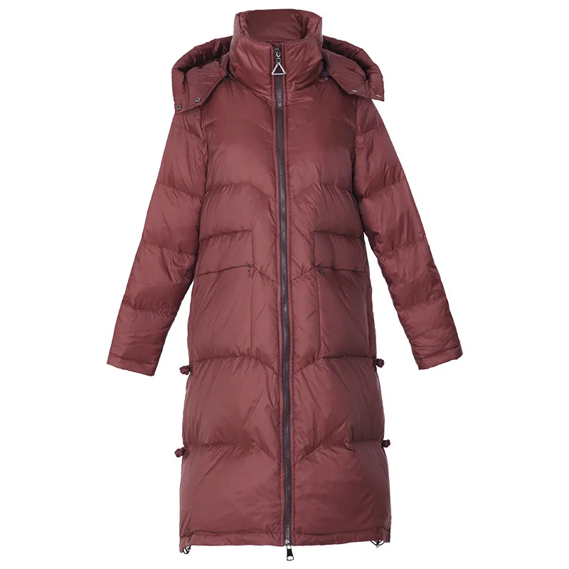 Женское зимнее пальто на утином пуху с подкладкой Длинная черная свободная