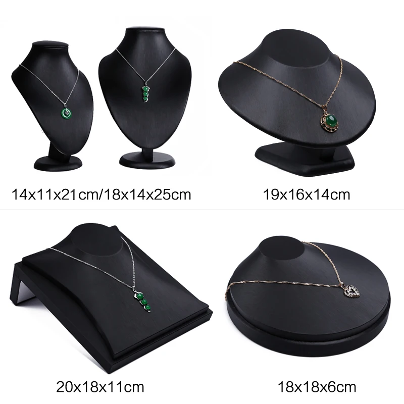 

Jewelry Store Black Pu Leather Mannequin Necklace Chain Jewelry Display Rack Holder Bust Tier Neckform Stand Platform Showcase