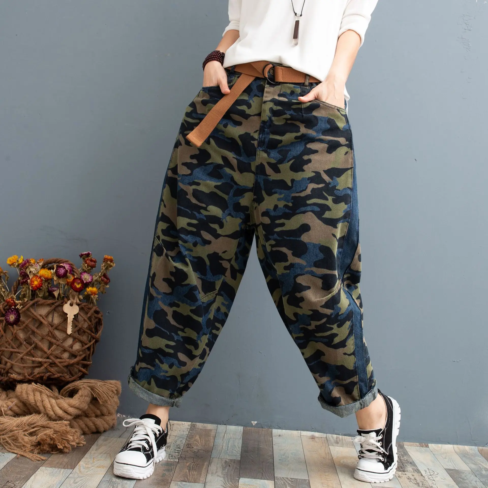 Женские камуфляжные комбинезоны XUXI тонкие свободные повседневные Прямые брюки