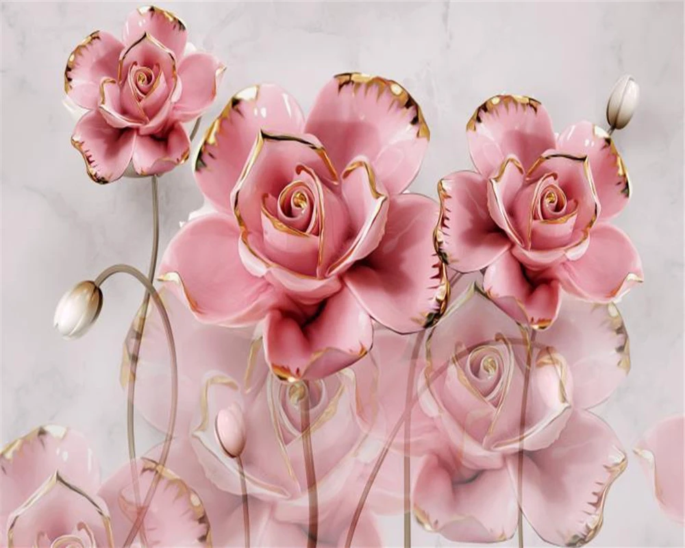 

Custom 3d Flower Wallpaper Elegant Gold Painting Flowers Custom Romantic Flower Silk Mural Wallpaper