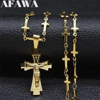 stainless steel catholicism jesus chokers necklaces womenmen gold color cross pendant jewery bijoux acier inoxidable n6013s02