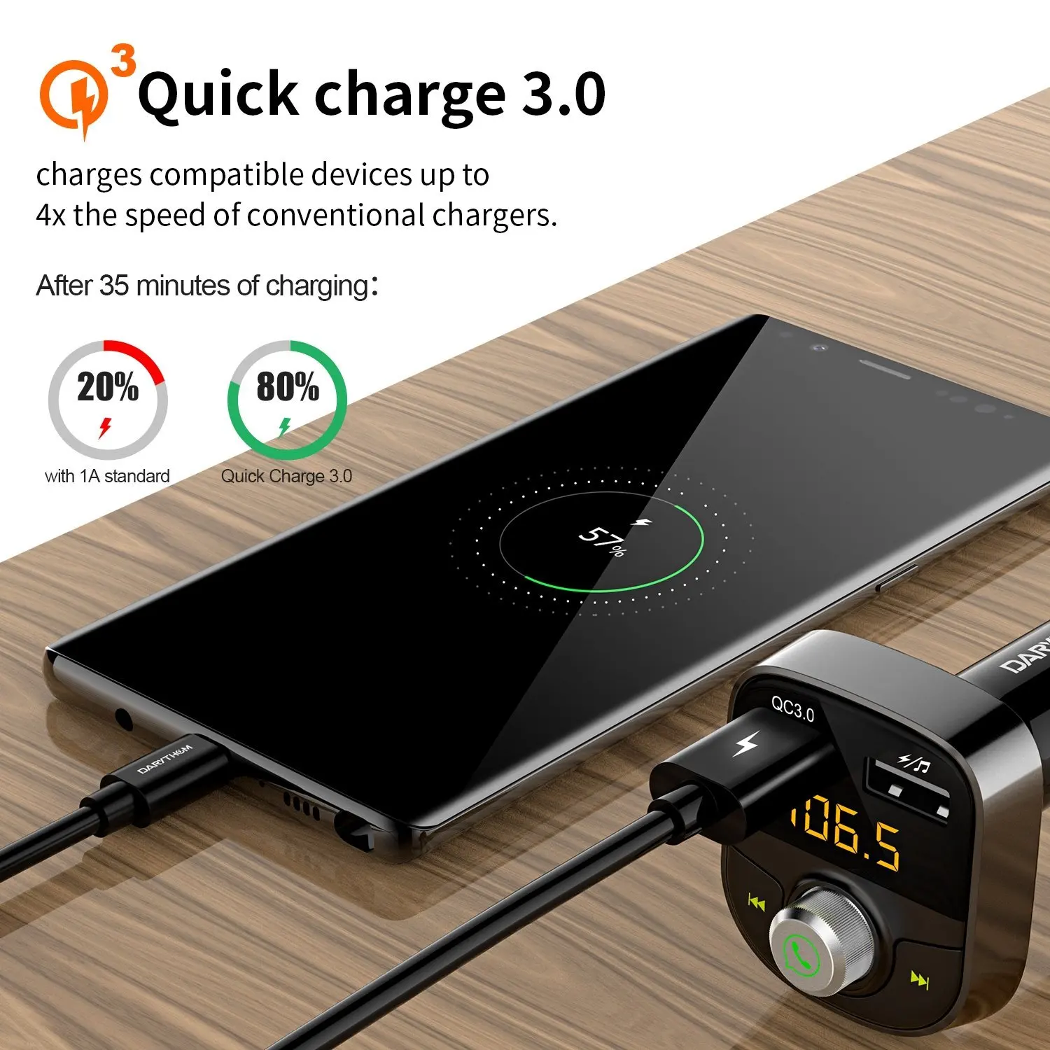 Автомобильное зарядное устройство Quick Charge 3 0 USB беспроводной Bluetooth FM-передатчик