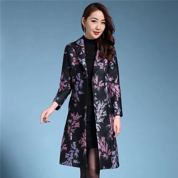 Тренчкот женский жаккардовый с круглым вырезом большие размеры S-4XL 2021 | Женская