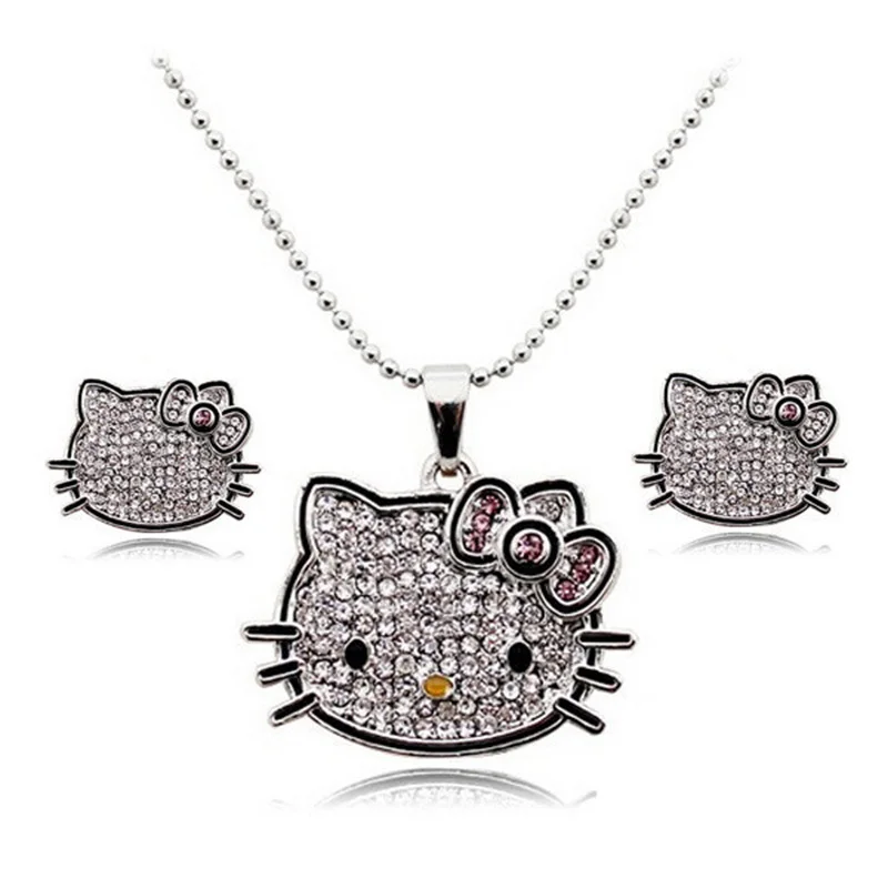 2020 New Silver Color Korea Crystal Cute hello kitty Cat Necklaces Pendants Fashion Jewelry for women | Украшения и аксессуары