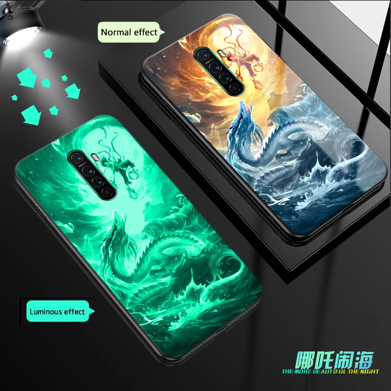 

Luminous Glass Phone Case For OPPO Reno 5 4 3 Pro 2 Z ACE Back Cover For Realme X XT X2 Pro K3 K5 Night Shine Glass Case Shell