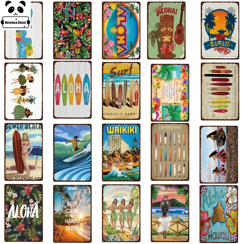 

Vintage Beach House Poster Surf Beach Tin Sign Plaque Metal Summer Sign Metal Plate Wall Decor For Beach Bar Surf Club Decor