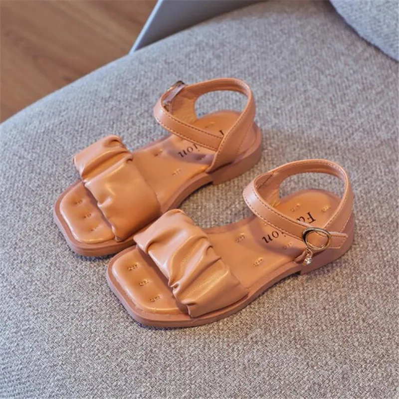 

Girl's princess shoes 2021 summer new children's shoes fashion wrinkle flat sandals little girl's soft shoes beach shoes