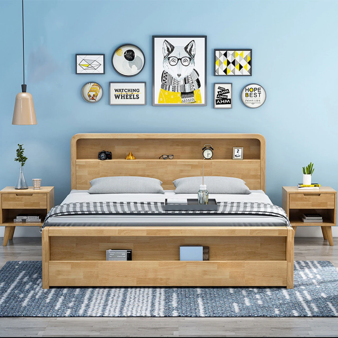

Кровать из массива дерева в скандинавском стиле, 1,8 м, современная простая двуспальная кровать, кровать для хранения, свадебная кровать, меб...
