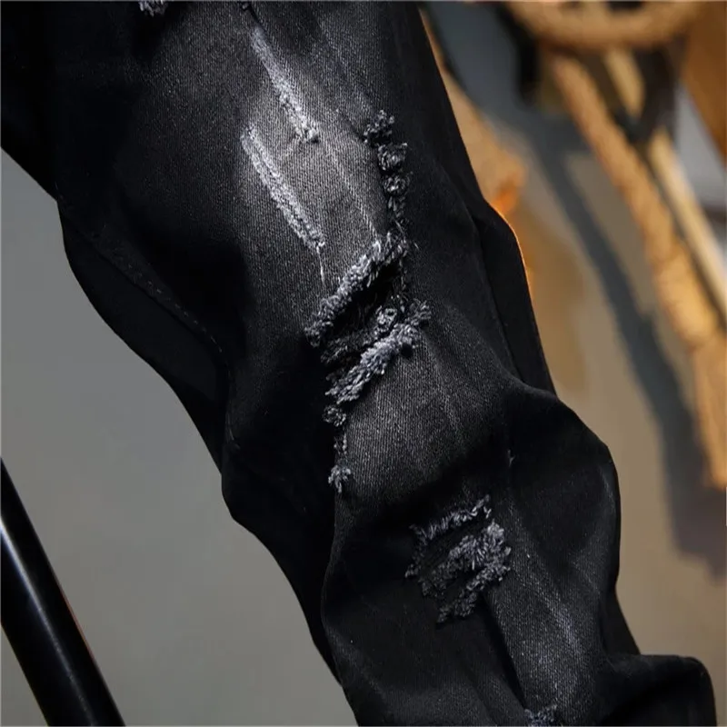 

2020 European style men's brand jeans ripped black jeans men pants