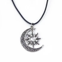 moon sun pendant necklace for women men vintage leather choker wicca witchcraft statement goth jewelry wholesale accessories