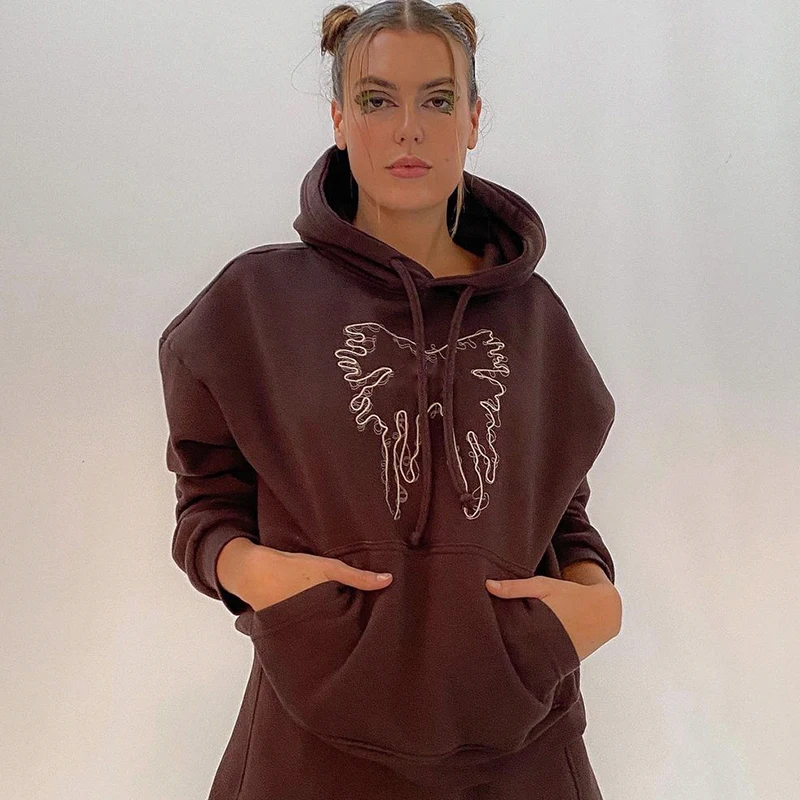 HEYounGIRL Casual Harajuku Oversized Hoodie Sweatshirt Y2K 2000s Aesthetic Brown Women Sweetshirts Autumn Long Sleeve Pullover