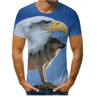 summer new funny 3d eagle and wolf t shirt hipster short sleeved shirt and snow wolf short sleeved shirt