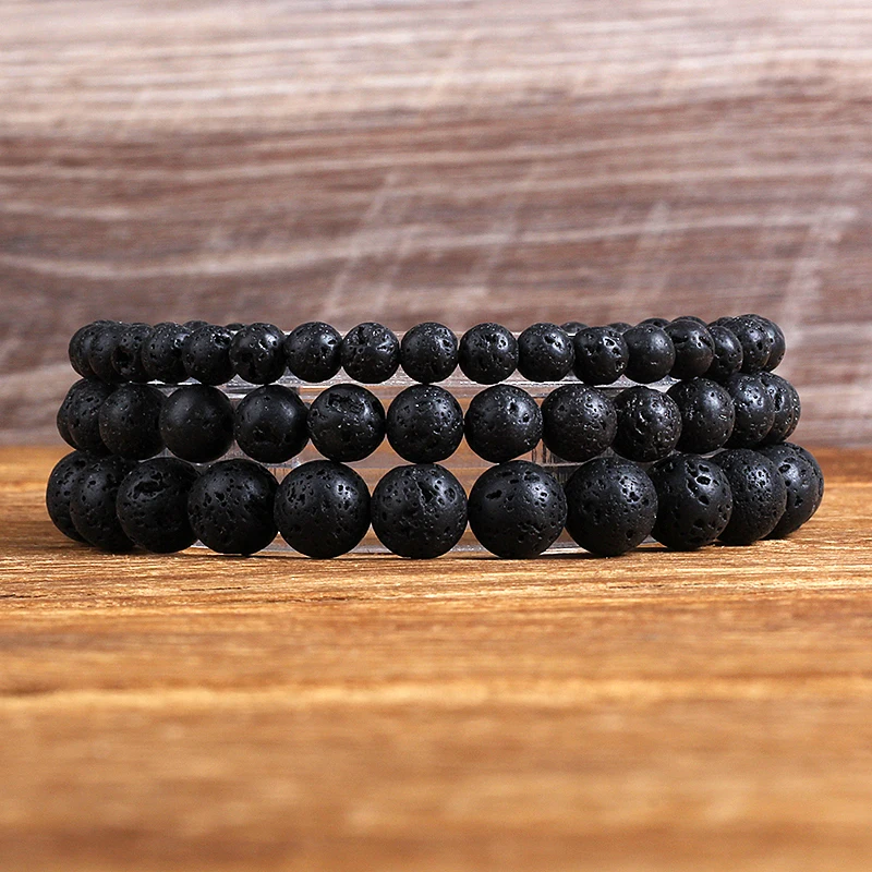 

4/6/8/10mm Natural Volcanic Stone Beads Bracelet Black Lava Men Bracelet Aromatherapy Essential Oil Diffuser Bangle for Women