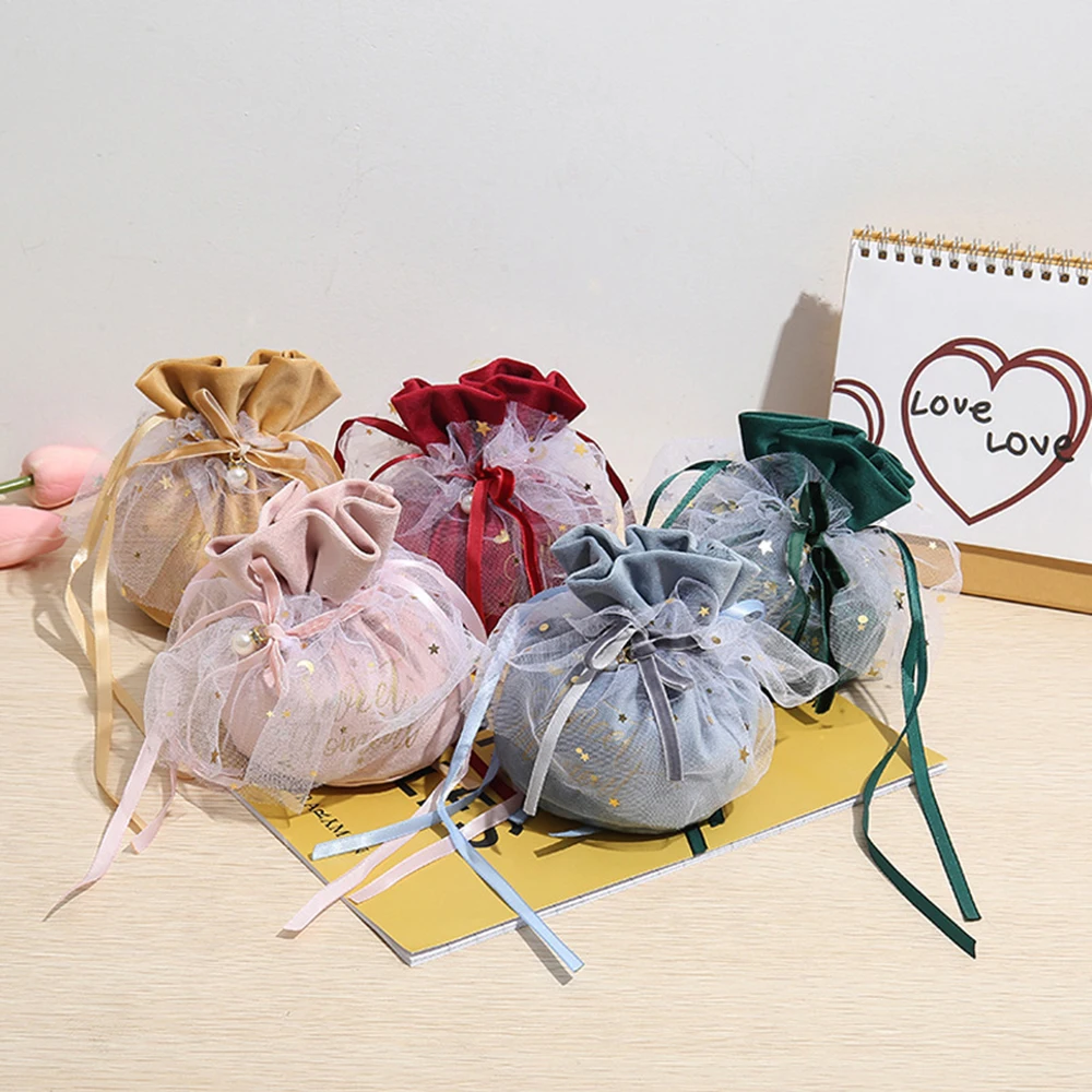 

1pcs Creative Velvet Yarn Wedding Candy Gift Bags With Pearl Baby Shower Chocolate Package Bag Jewelry Storage Bag Dropshipping