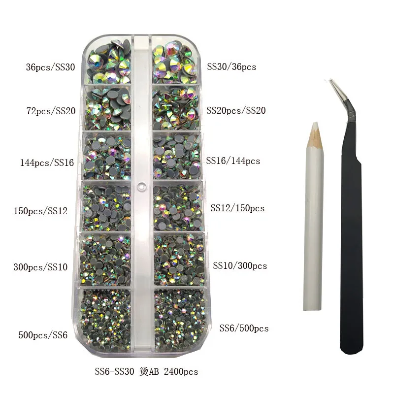 

5040pcs Hotfix Rhinestones Mixes Size Crystals Nail Rhinestones For Crafts Round Glass Stones Gems With Tweezers and Pen