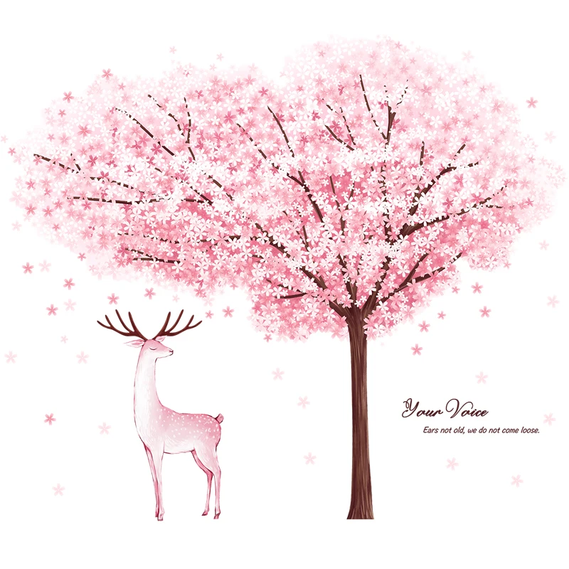 Ins розовый вишневые деревья во цвету настенные наклейки самоклеящиеся с