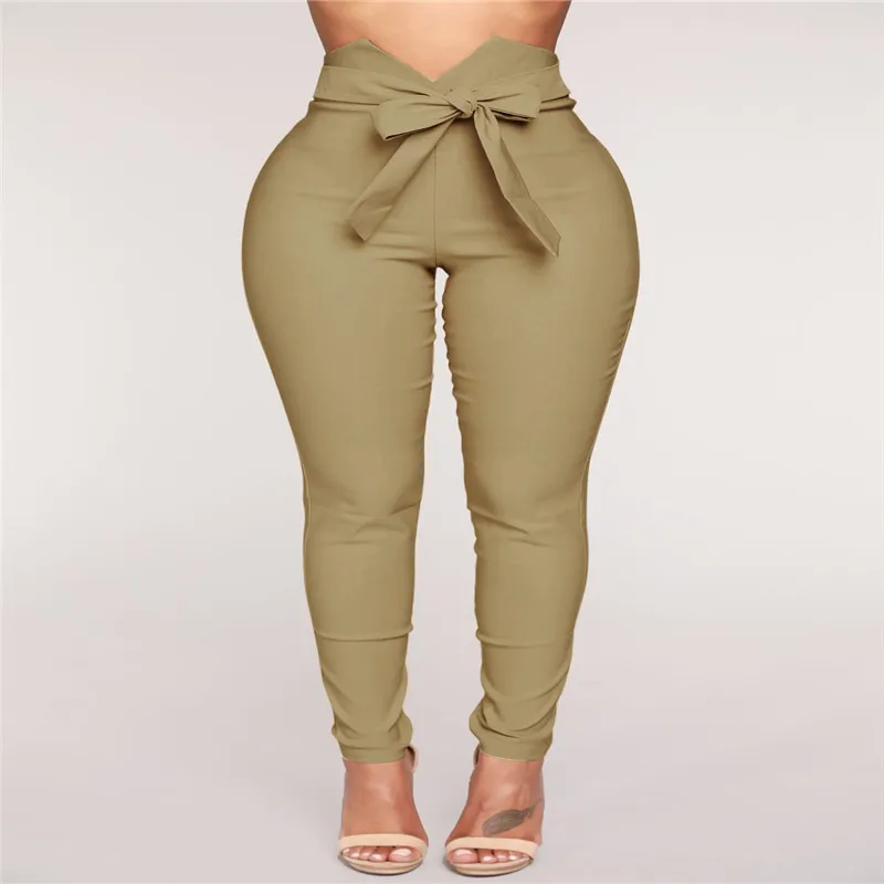 

Women Pencil Pants Casual High Waist Elastic Pants Fashion Solid Color Length Trouser Women Clothing
