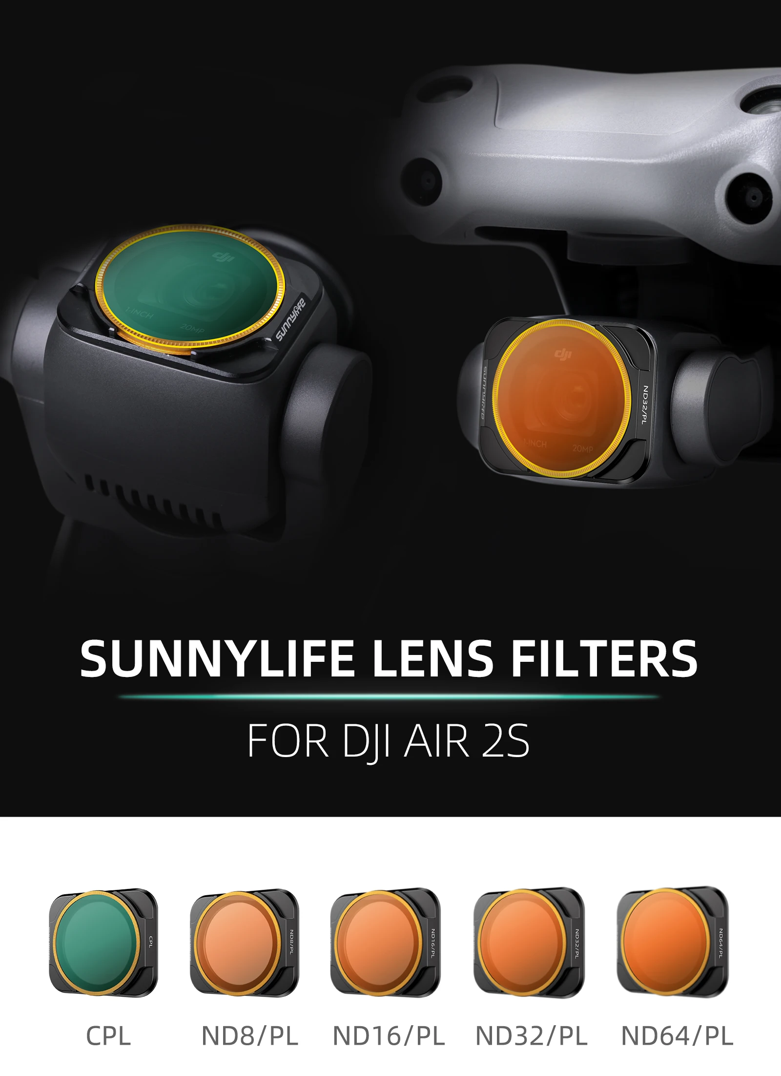 Набор фильтров для объектива Sunnylife Mavic Air 2S ND 4 8 16 32 64 CPL MCUV NDPL Combo DJI Аксессуары дрона