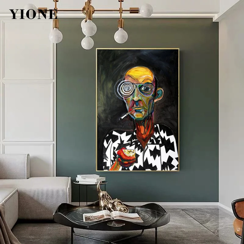

Funny Abstract Art Smoking Old Man Canvas Art Print Custom Figure Oil Painting Wall Decoration Poster Picture for Bedroom Office